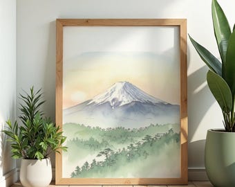 Berg Fuji Aquarell Druck | Japanisches Zen Wohndekor (Digitaler Download)