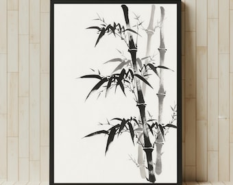 Impressão Sumi-e em Bambu | Pintura Japonesa com Tinta, Decoração Zen (Download Digital)