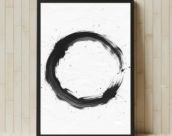 Impresión artística del círculo Sumi-e Enso / Tinta zen japonesa (descarga digital)
