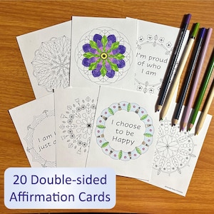 20 carte da colorare con affermazioni per la cura di sé, design mandala, PDF stampabile