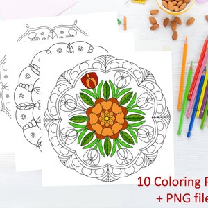 10 Hand Drawn Spring Mandala Coloring Pages, Printable PDF, PNG ...