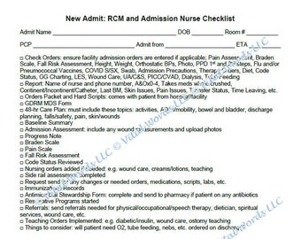 Admission Requirements and Room Readiness Checklist for RCMs, Nurses, and CNAs