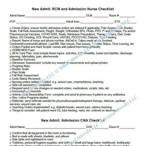 Admission Requirements and Room Readiness Checklist for RCMs, Nurses, and CNAs