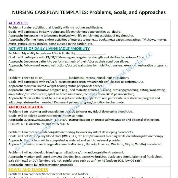 Care Plan Template Etsy
