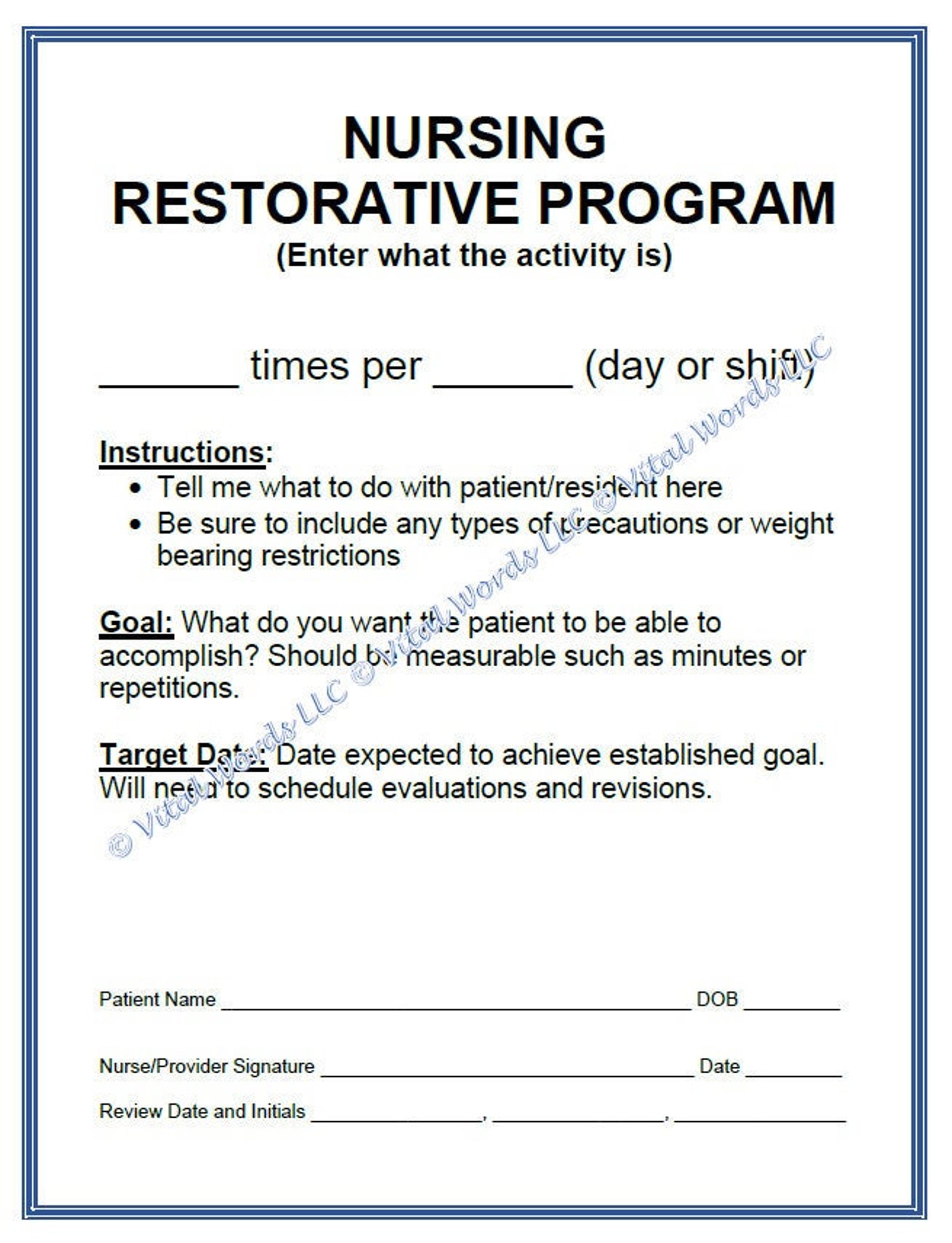 Skilled Nursing Restorative Program Examples and Template Etsy