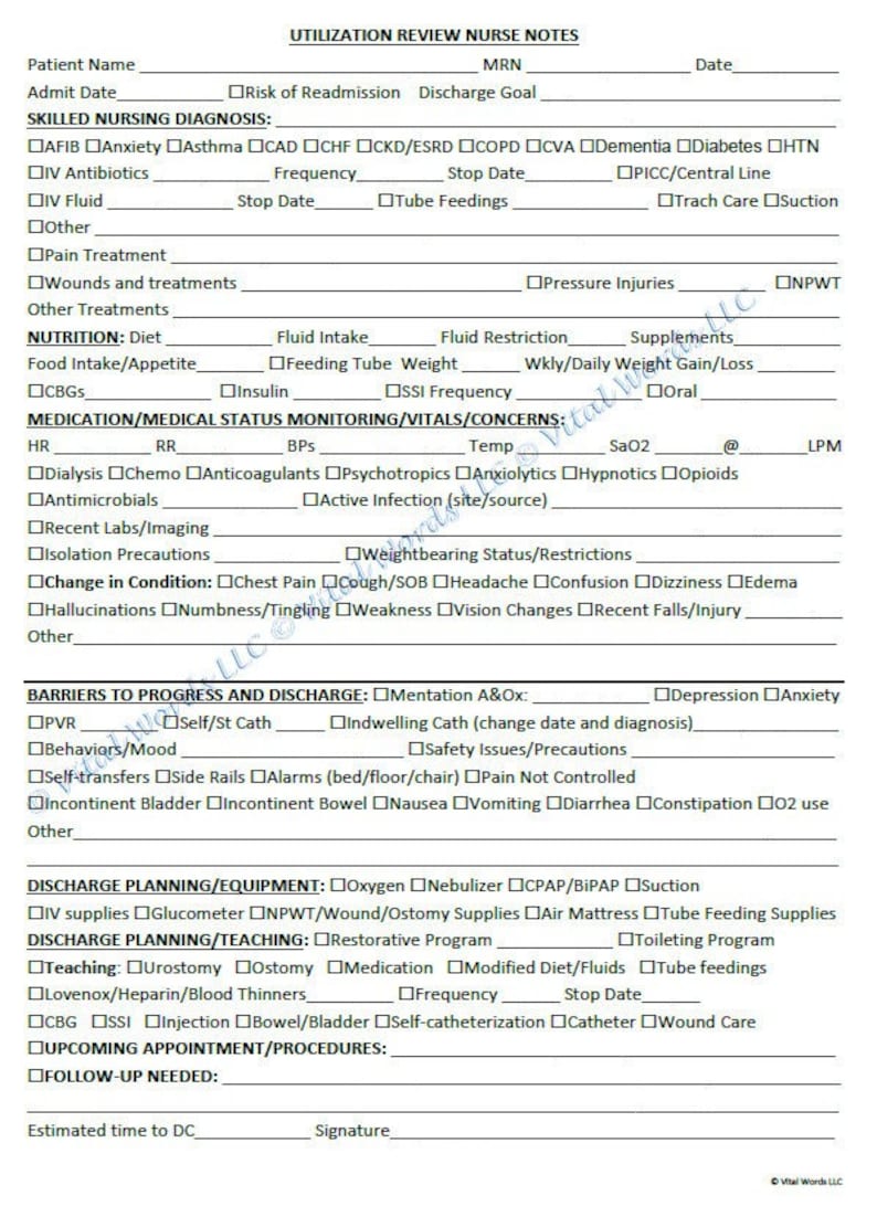 Utilization Review Form for Nurses Etsy