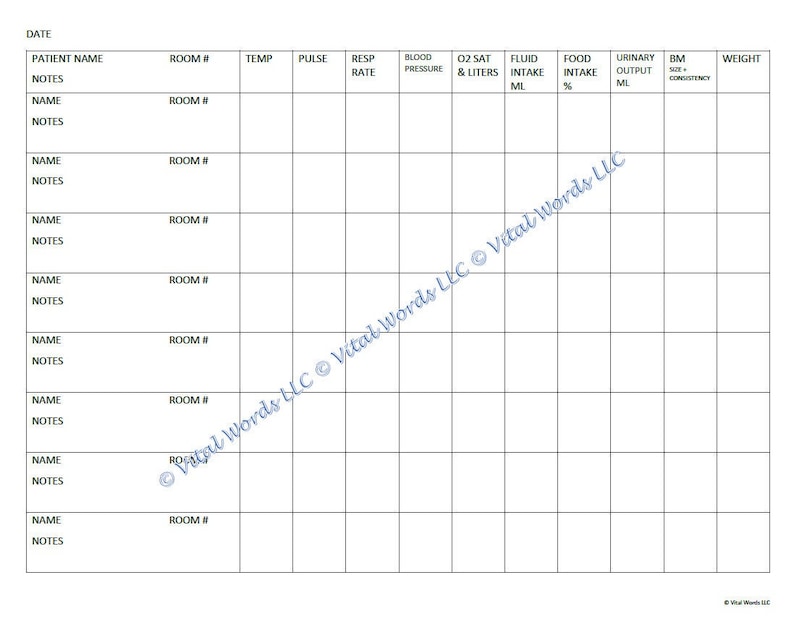 8 Patient Vital Signs and Intake and Output Tracking Sheet for Cnas or ...