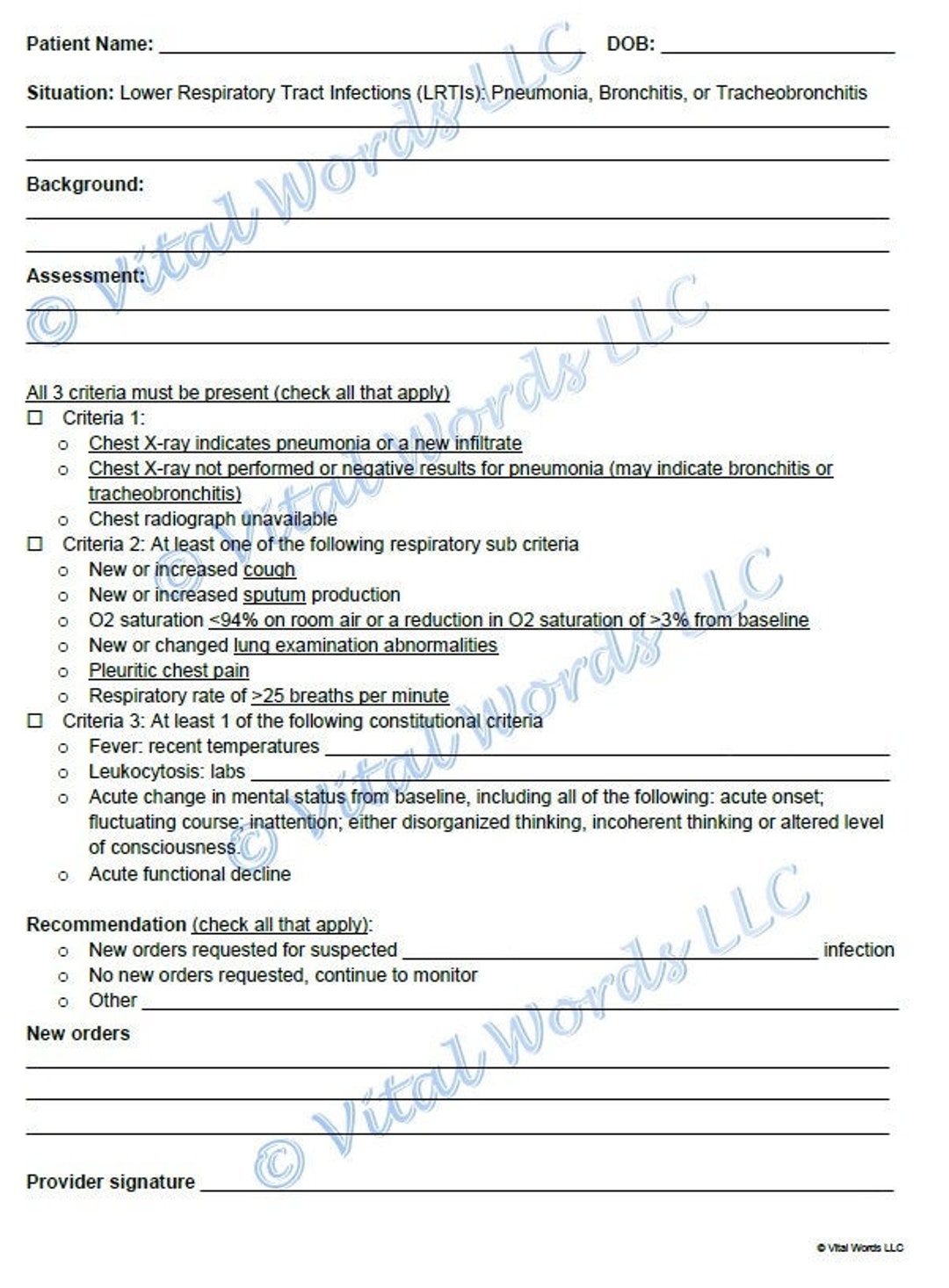 SBAR Form Mcgeer Criteria Infection Surveillance Etsy