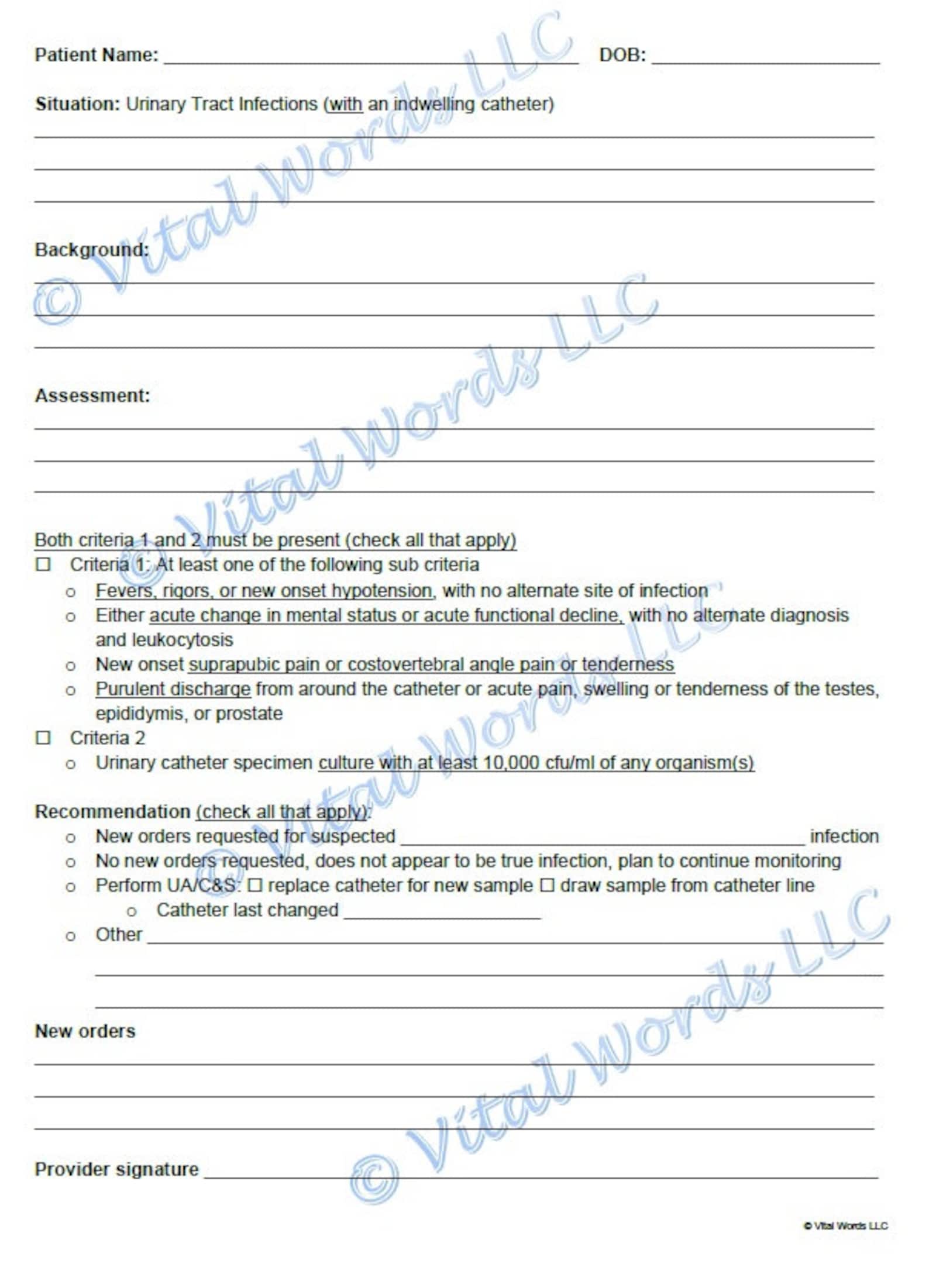 SBAR Form Mcgeer Criteria Infection Surveillance Etsy