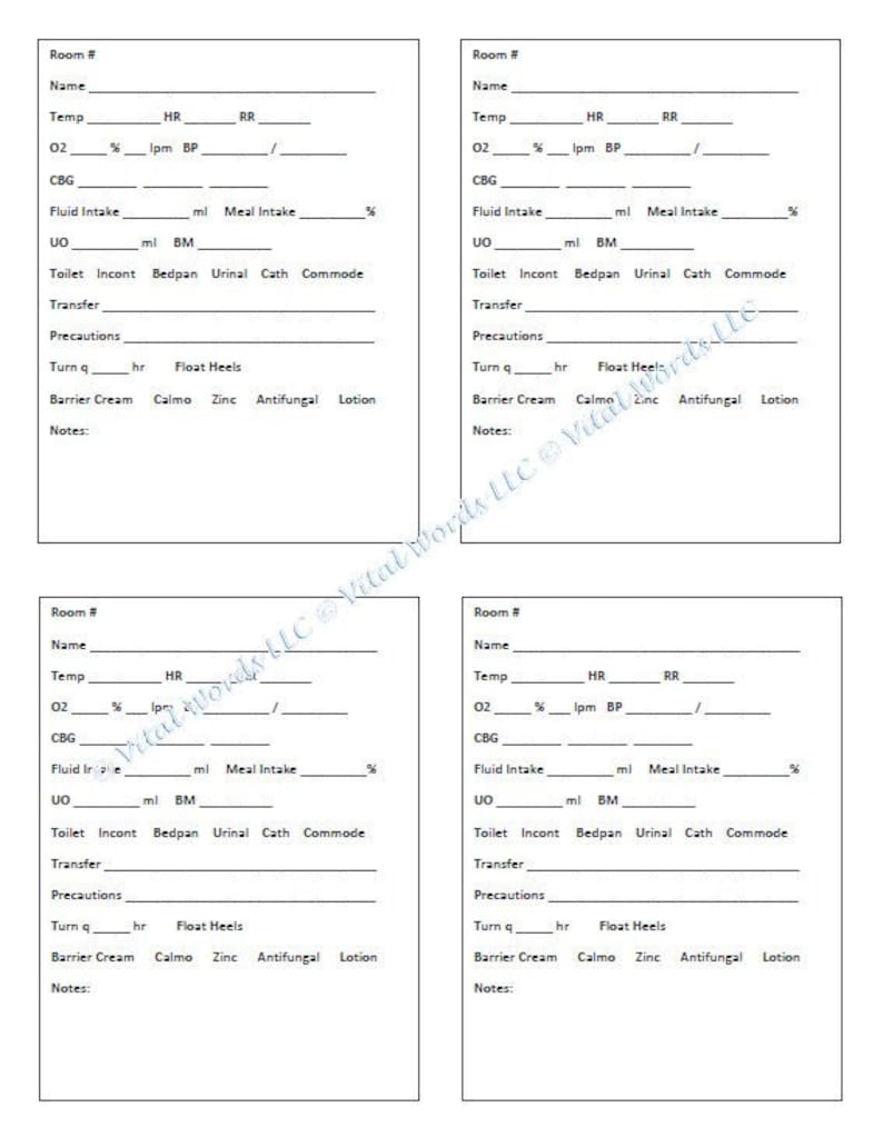 4 Patient Report Sheet for Cnas or Nurses Etsy