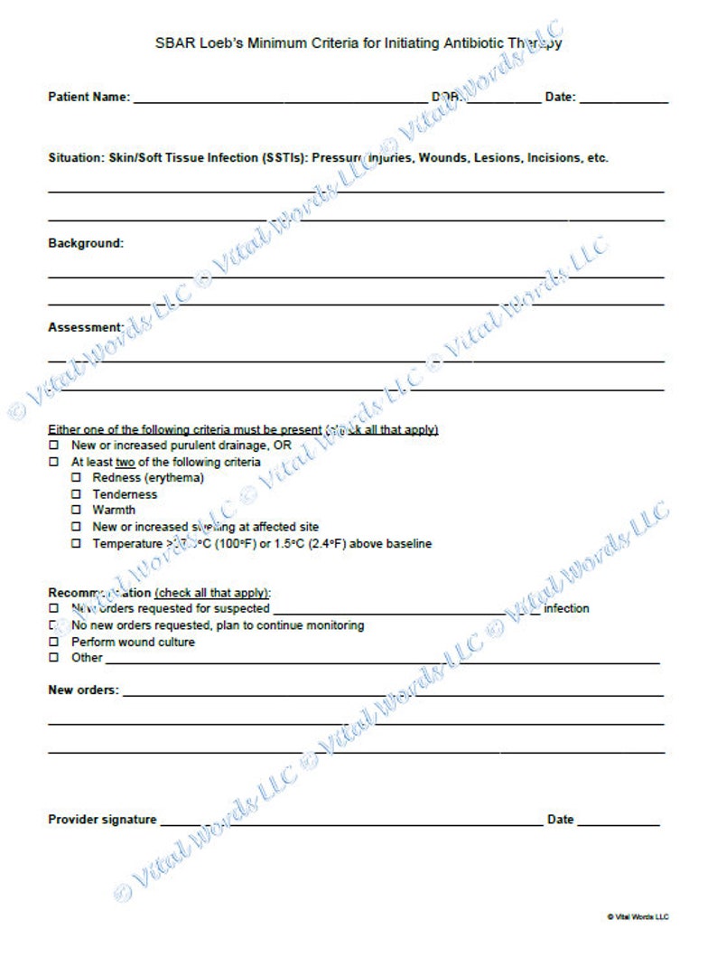 Sblaf Form.pdf SBAR Form Loeb Criteria for Infections and Antibiotic Initiation - Etsy