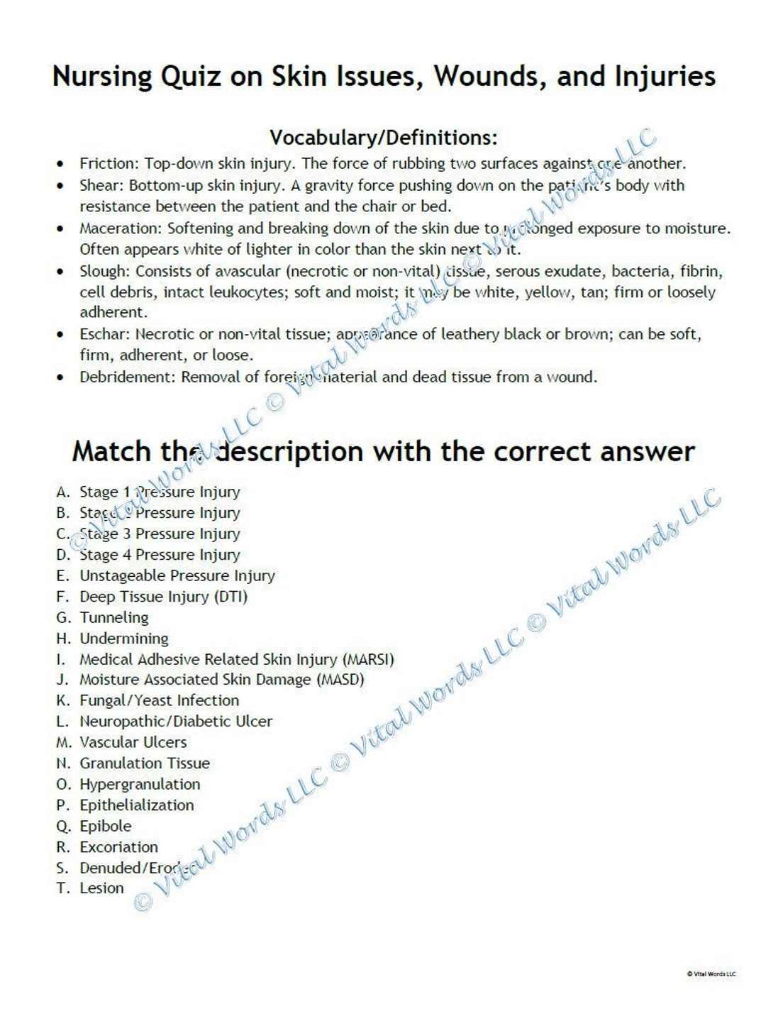 Wounds, Skin, and Pressure Injuries Nurse Knowledge Quiz Etsy