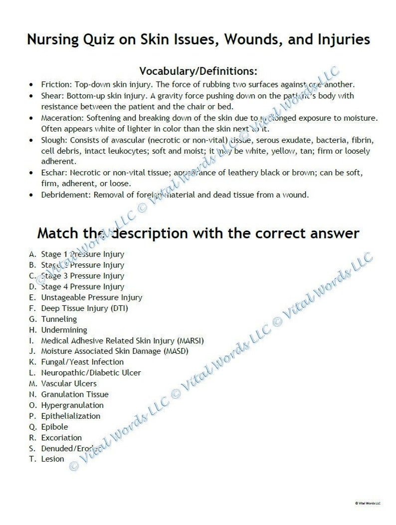 Wounds, Skin, and Pressure Injuries Nurse Knowledge Quiz Etsy(02)