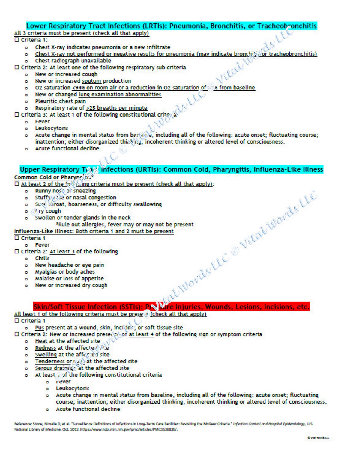 Mcgeer Criteria Infection Surveillance Reference Form Etsy