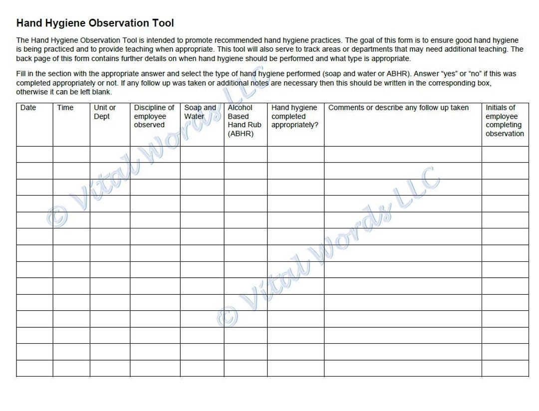 Hand Hygiene Observation Audit Tool Etsy
