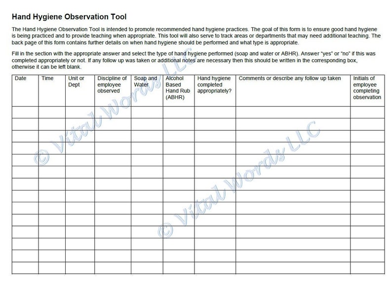 Hand Hygiene Observation Audit Tool Etsy