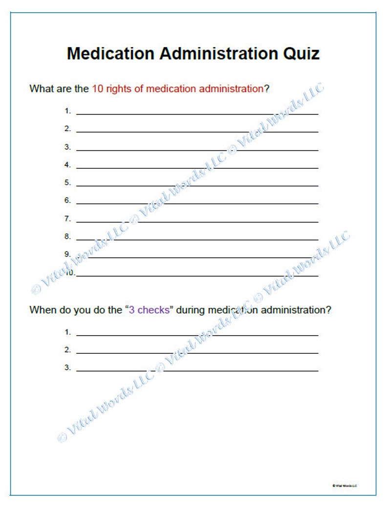 Rights of Medication Administration and Quiz Etsy