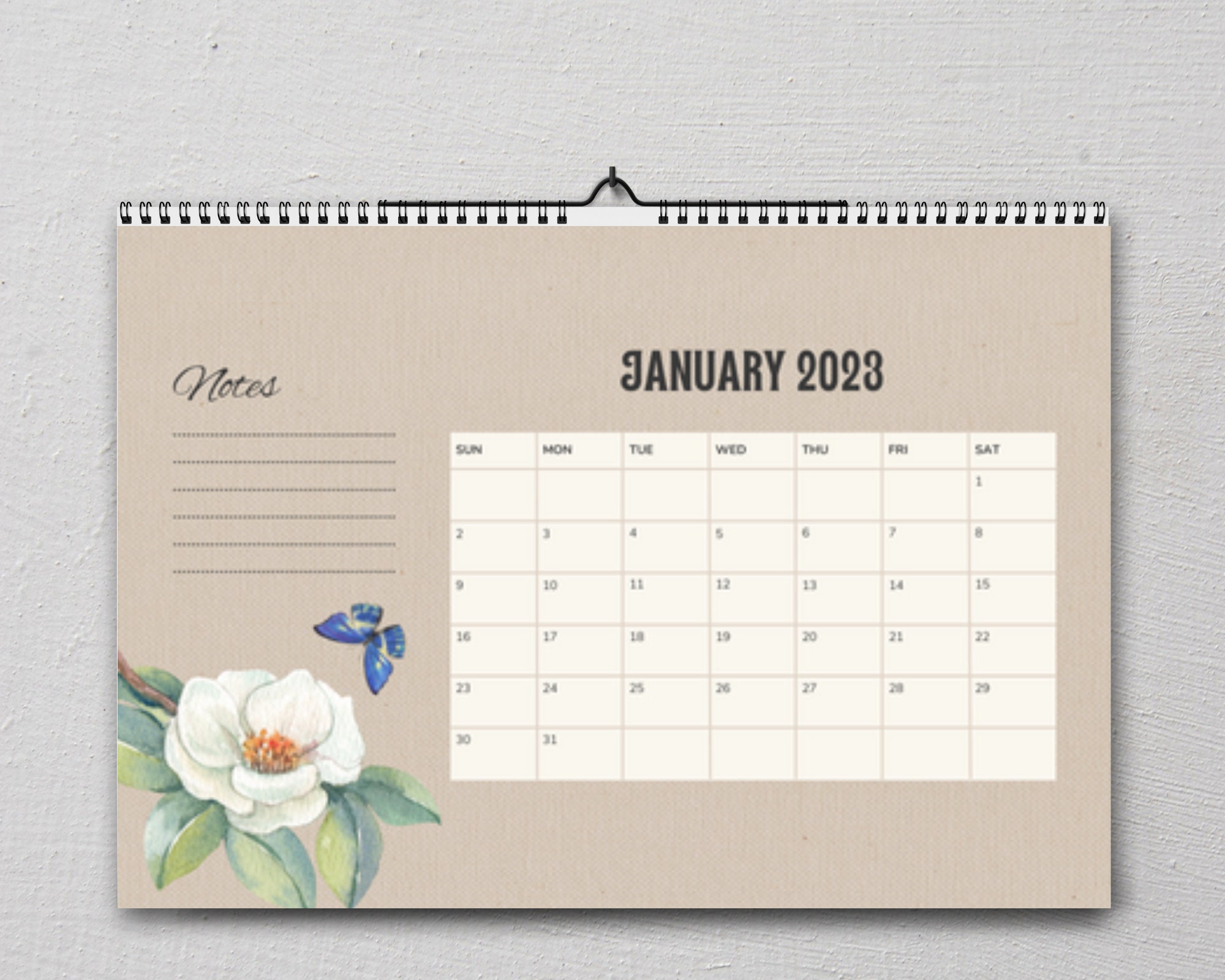 Vintage Floral Watercolor Yearly Calendar 2023 | Floral Calendar | 2023 Calendar | Desk Calendar | Year at a Glance | Instant Download | PDF