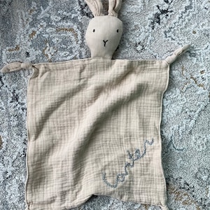Personalized Easter Bunny Lovey Organic Cotton Muslin, hand stitched