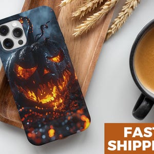 Halloween Themed Tough Phone Case, Scary Pumpkin iPhone 15 14 13 12 11 Pro Max Case, Samsung S24 Ultra Case, Pixel 8 Pro Case, Spooky Design