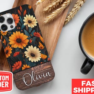 Custom Floral Phone Case With Name, Customized Name Phone Cover for iPhone 15 14 12 13 Pro Max XR 11, Personalized Samsung Case, Tough Case