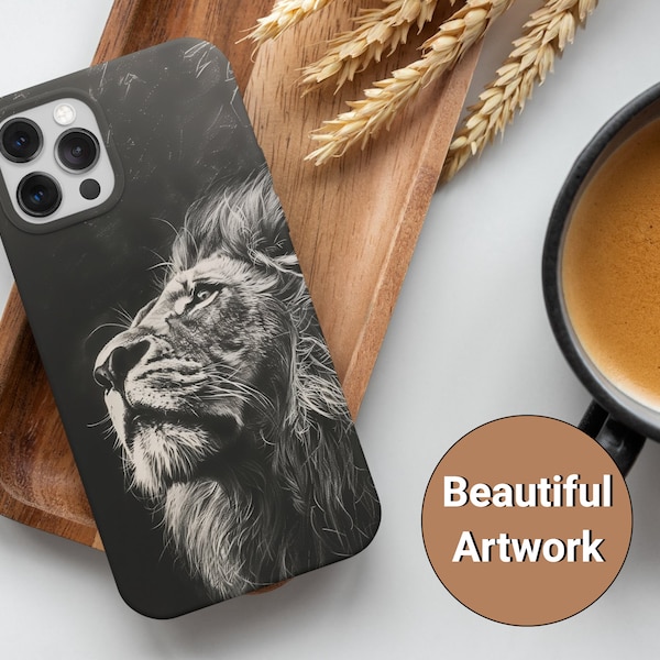 Majestic Lion iPhone Tough Case, Black and White, Apple iPhone 15 14 13 12 11 Pro Max Case iPhone 13 12 mini Case iPhone, Wild animal case