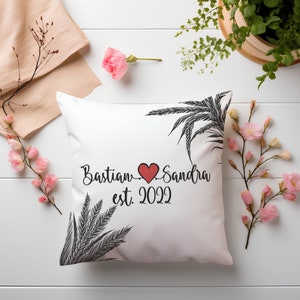 Personalized Couple Pillow, Custom Names with Heart, Established Year Throw Pillow, Wedding Anniversary Gift, Romantic Home Decor, Name Date