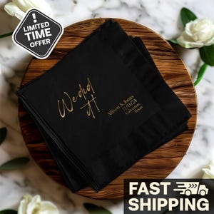 Personalized Name Wedding Napkins Foil Print, Custom Engagement Date Party Napkins, Anniversary Party Napkin, Custom Printed Wedding Napkins
