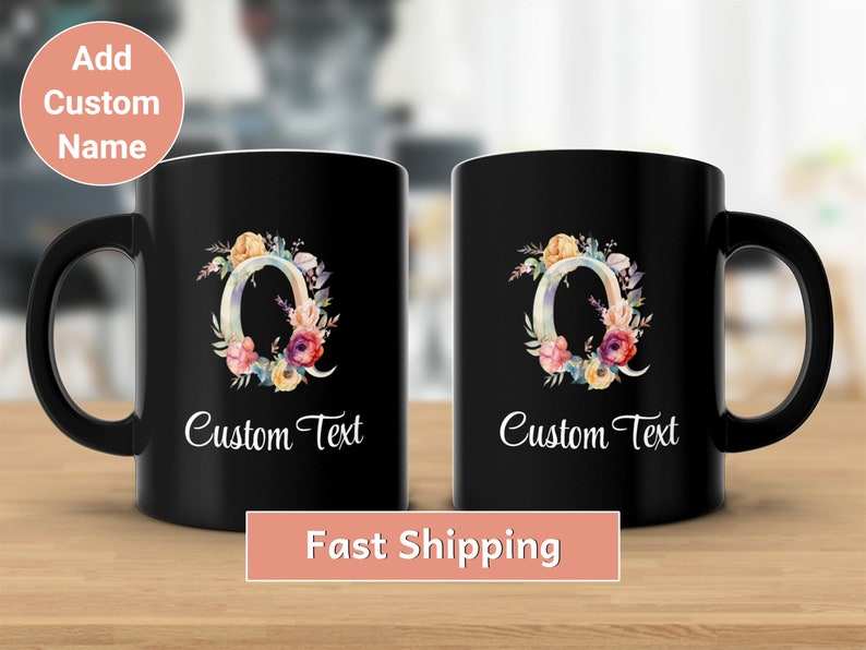 Personalized Floral Monogram Mug, Custom Name Coffee Cup, Elegant