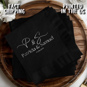 Personalized Wedding Foil Napkin, Custom Engagement Napkin, Rehearsal Dinner Customized Napkins, 50 Personalized Paper Anniversary Napkin