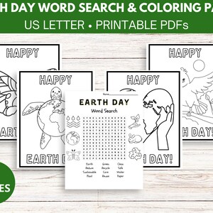 Earth Day Coloring Pages and Earth Day Word Search for Kids, Earth Day Printables, Earth Day PDFs