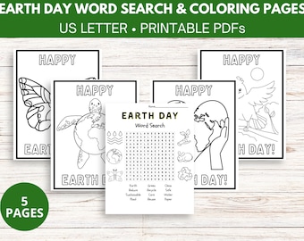 Earth Day Coloring Pages and Word Search, Kids Activities (PDFs)
