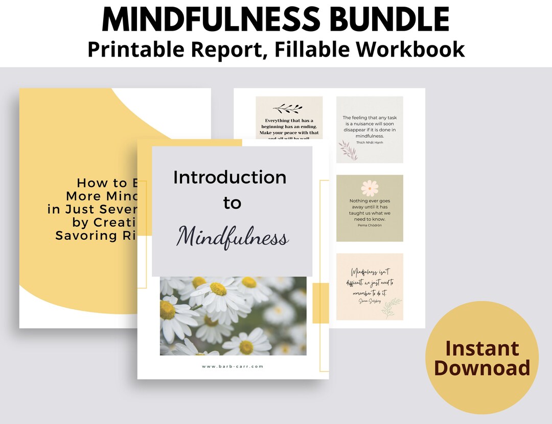Mindfulness Workbook (fillable), Mindfulness Report, Affirmation Cards ...