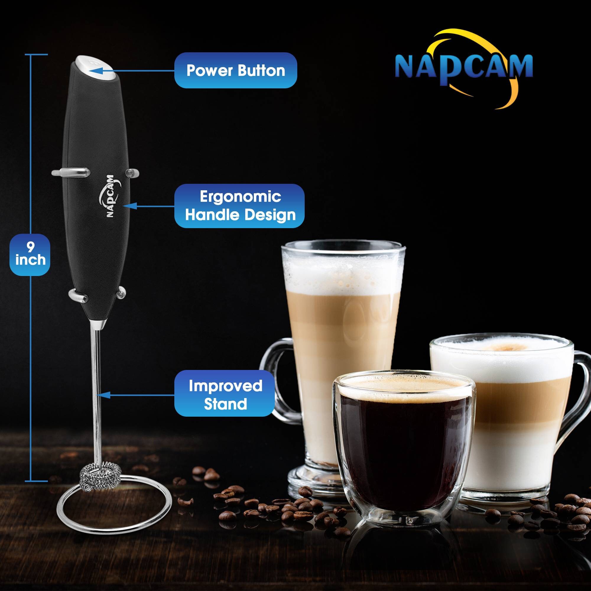 NAPCAM Electric Milk Frother Portable Handheld for Almond Milk Hot