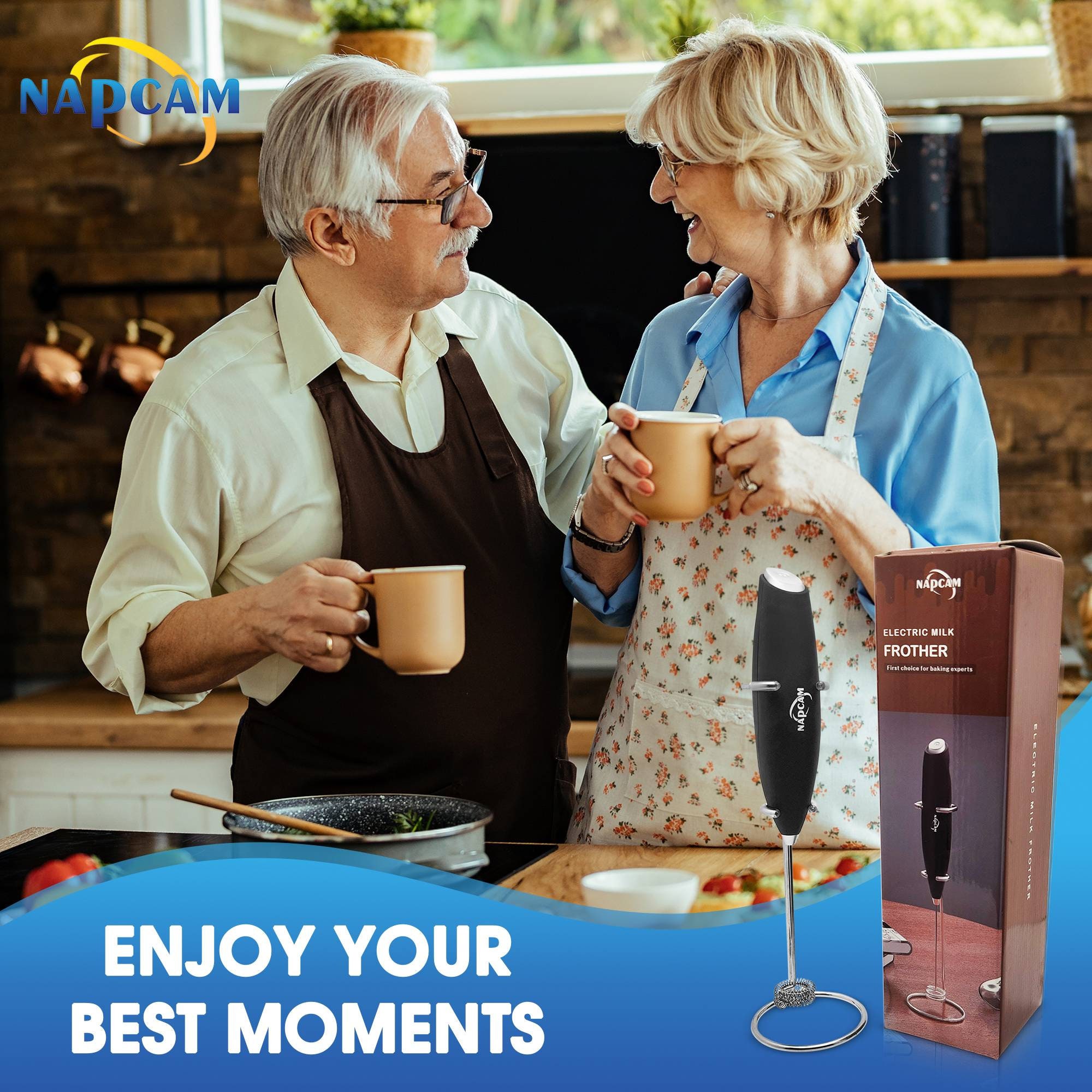 NAPCAM Electric Milk Frother Portable Handheld for Almond Milk Hot