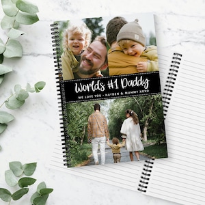 Three Photo Black Strip Notebook A5 Personalised Message Journal Notes Lined Blank Pages Wirebound Ladies Mens School Work Office Stationery