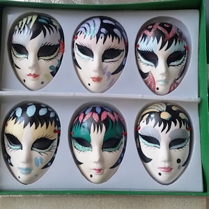 Six Small Ceramic Masks Wall Decoration NOS New in Package