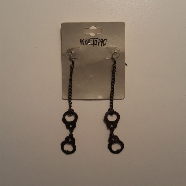Black Handcuff Earrings Dangle Hot Topic NOS Vintage NWT