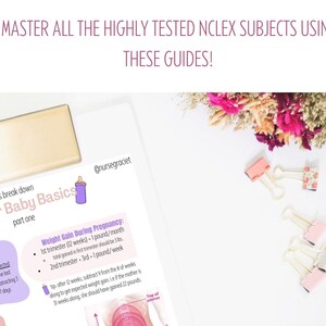 May include: A pink and white printable guide with the title "Baby Basics, Part One" and a cartoon baby bottle. The guide includes information about weight gain during pregnancy, with a diagram of a pregnant woman's uterus.