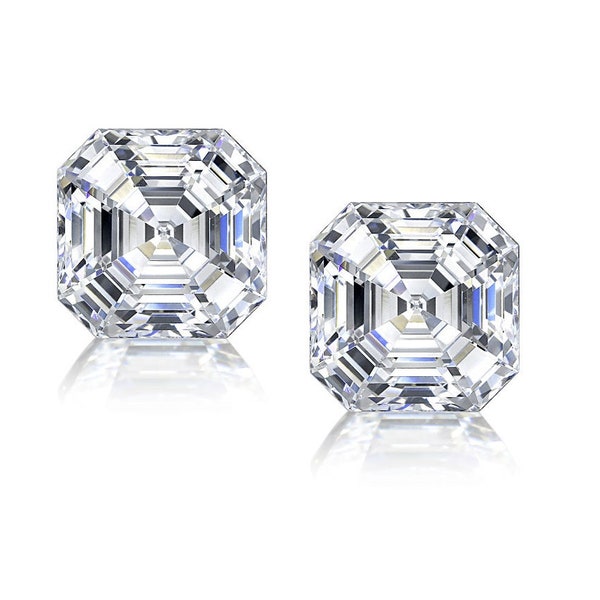 Sterling Silver Asscher Cut CZ Stud Earrings, 6MM