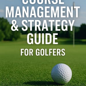May include: A white golf ball on a green putting green with the text "COURSE MANAGEMENT & STRATEGY GUIDE FOR GOLFERS" and "Master the mental game and lower your scores."