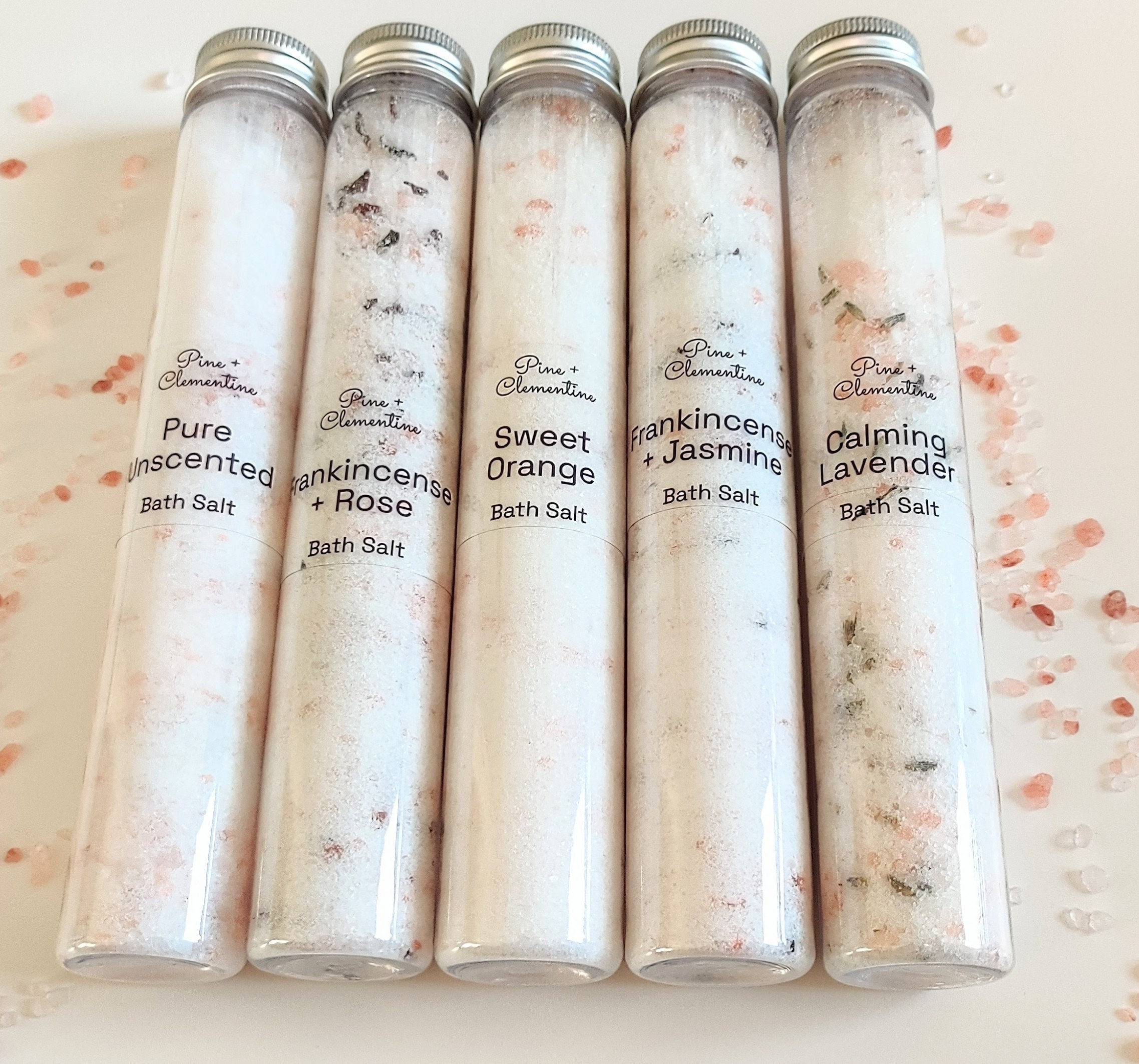 Large Organic Bath Salts Tubes, Set of 5 Scented Bath Salts, Handmade ...