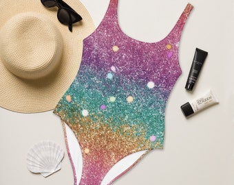 One Piece Swimsuit, Colorful Glitter Swimsuit, Sparkly Bathing Suit, Shine Sparkle Glimmer Swimwear for Holiday Party