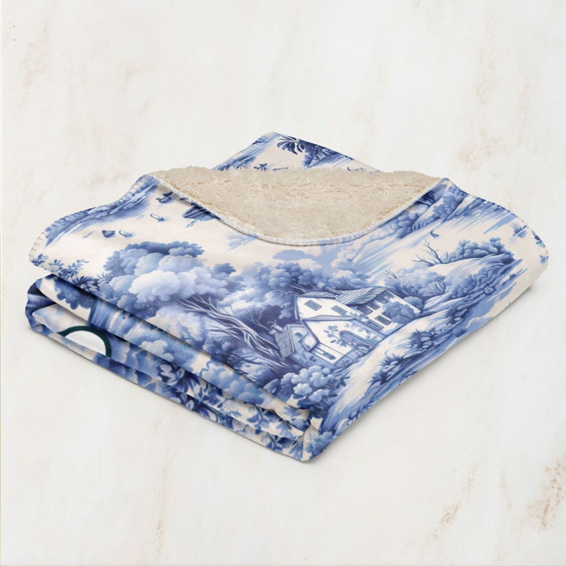 Toile De Jouy Sherpa Blanket French Vintage Pastoral Romantic Theme With Personalized Name