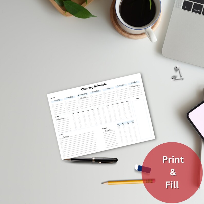 Cleaning Schedule Printable Weekly, Monthly, Quarterly, Yearly Cleaning