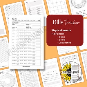 Bills Tracker Planner Inserts Half Letter Discbound Monthly Bill Log