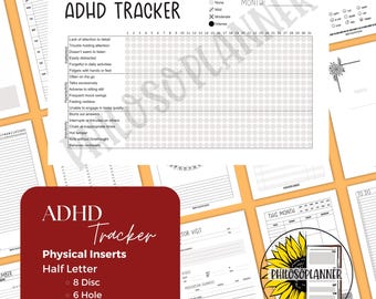 ADHD Tracker Planner Inserts Half Letter Monthly Discbound Set