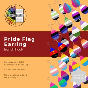 Pride Flag Earrings Lightweight MDF Sublimated Teardrops French Hooks LGBTQ Jewelry Gift