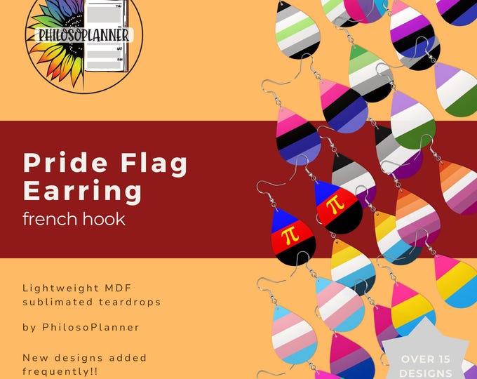 Featured listing image: Pride Flag Earrings Lightweight MDF Sublimated Teardrops French Hooks LGBTQ Jewelry Gift