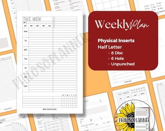 Weekly Planner Inserts Half Letter Discbound Undated Monday Start Habit Tracker